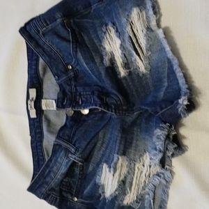 Booty Shorts  Blue  Button Fly Stretch Medium Wash Womens